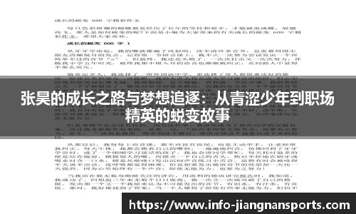 张昊的成长之路与梦想追逐：从青涩少年到职场精英的蜕变故事